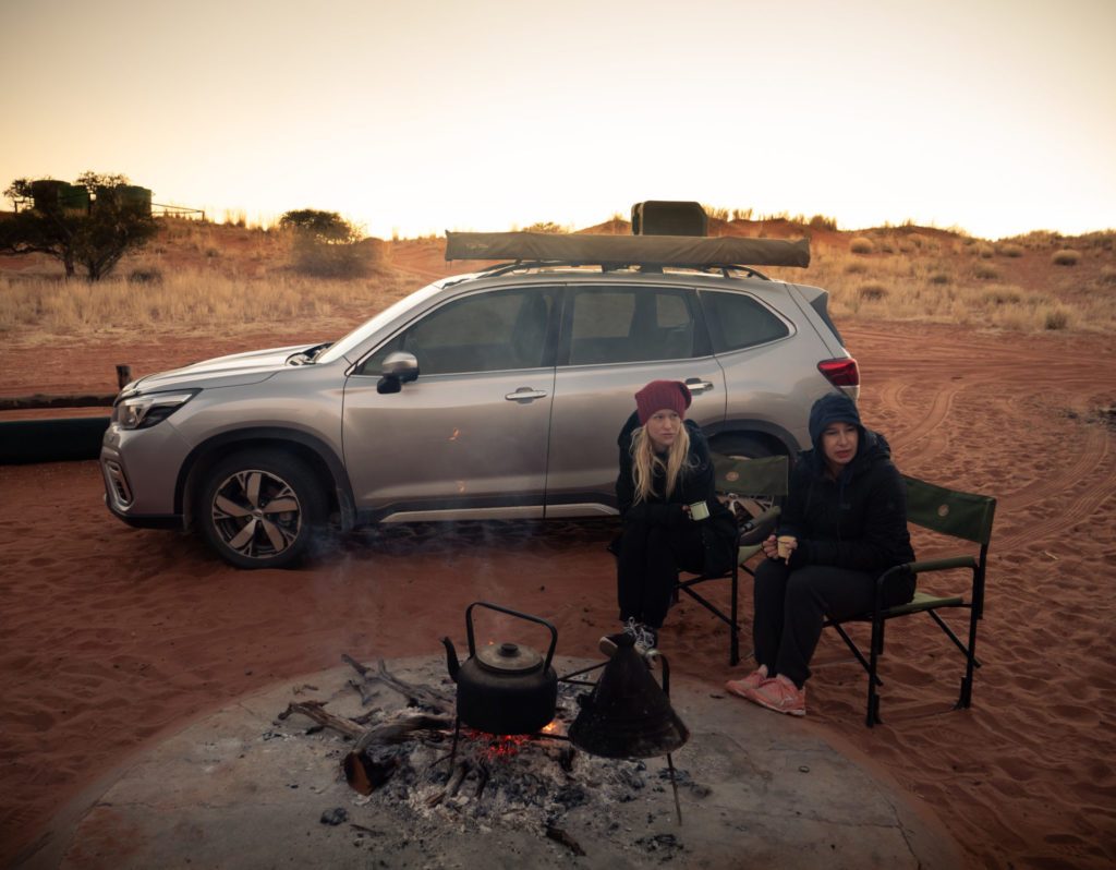Camp Fire Next To Subaru Forester